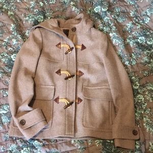 Wool J Crew hooded peacoat gray wooden toggles S